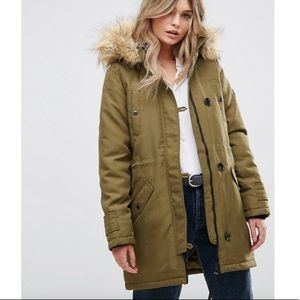 Parka with Faux Fur Trimmed Hood
